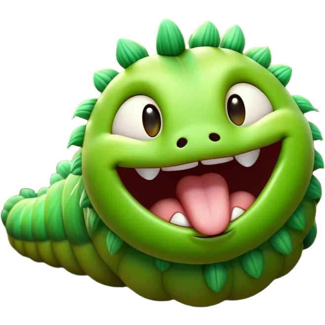 Cinematic Realistic Cute Yawning Caterpillar Portrait Emoji, Head tilted slightly with a dramatic, wide-open yawn, showcasing a soft, downy segmented body in vivid green with subtle drooping and half-closed, drowsy eyes, rendered with intricate natural texture and gentle shadows, high shine, relaxed yet expressive, styled with a dash of woodland charm, soft glowing outline, capturing the essence of a sleepy yet affectionate caterpillar that appears ready to stretch out and rest among the leaves! emoji