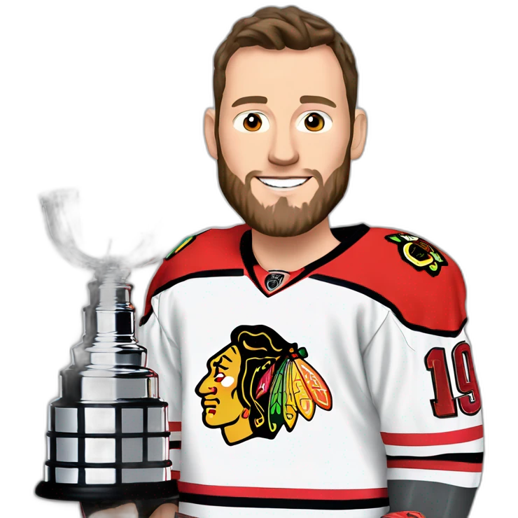 Jonathan Toews holding the Stanley Cup with beard emoji