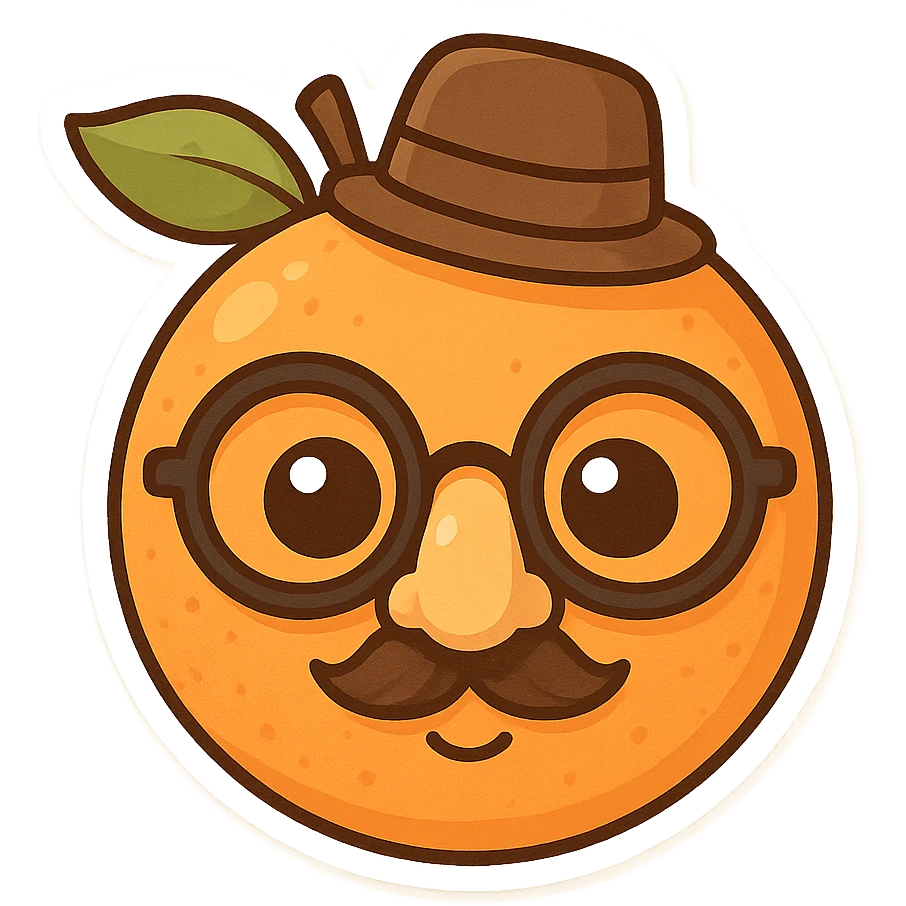 an orange fruit cleverly hiding in disguise, playful and whimsical style emoji