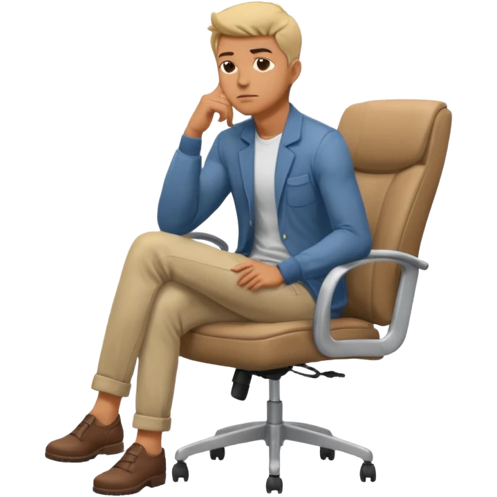 guy imitating thinker statue pose but with casual clothes and sitting in a office chair and looking up emoji