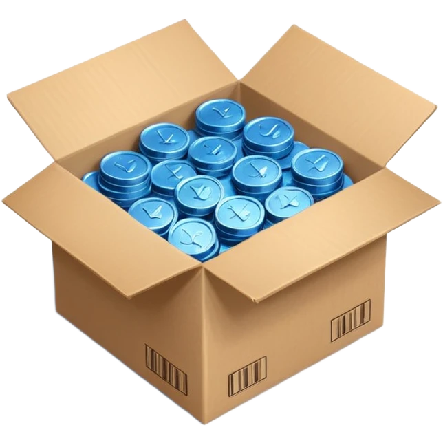 blue coins credit in a cardboard package emoji
