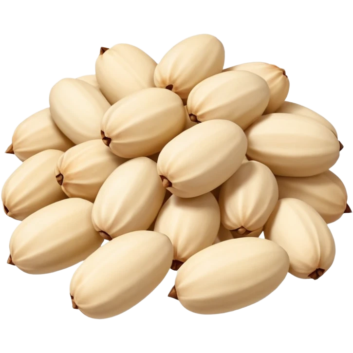 cluster of pine nuts, unshelled, smooth and slightly oval, light beige to ivory, soft matte, natural, slight variation, 3D-rendered, minimal, no faces emoji