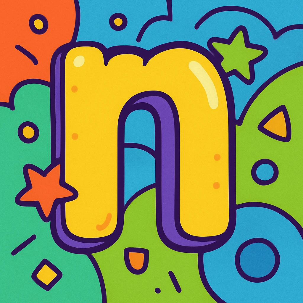 letter n emoji, colorful cartoon, fun style emoji