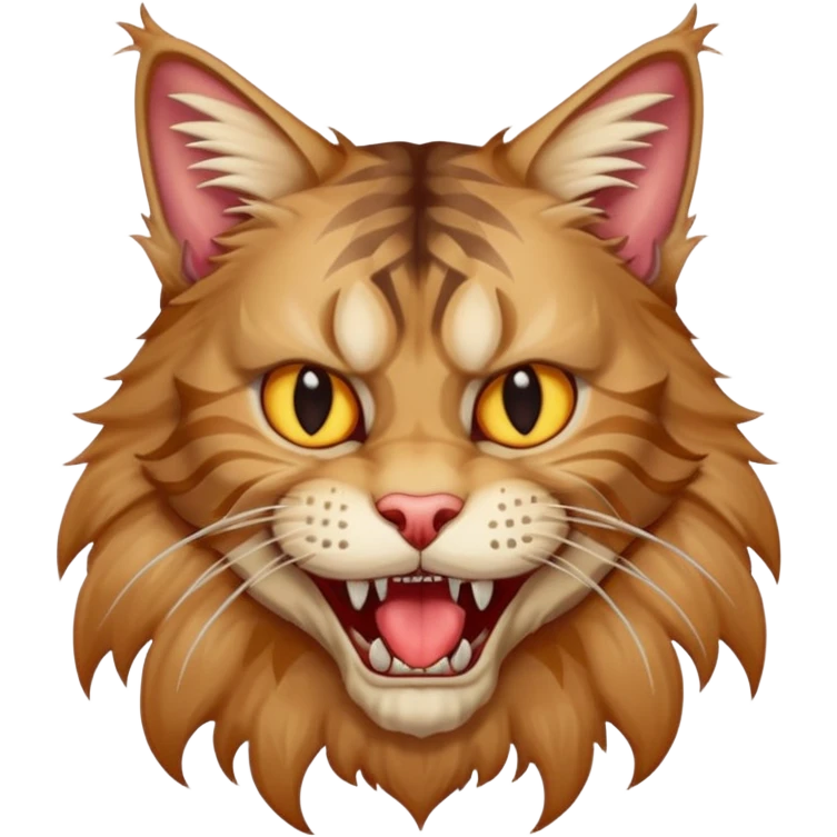 Realizza un gatto di razza maine coon con denti affilatissimi e cattivissimo emoji