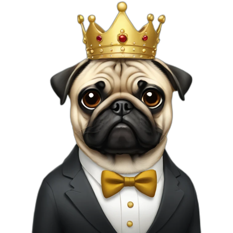 A dog (pug) with a crown in a suit emoji