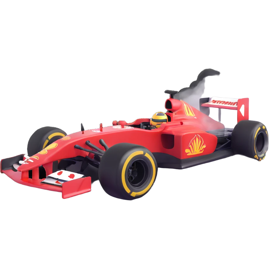 Formula 1 tire in motion, burnout effect, lots of smoke, racing vibe emoji