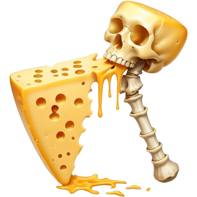 Glowing shredded cheese floating near a femur bone that has a magical golden light at its healing point. An ethereal K2 vitamin symbol pulses between them, channeling healing energy from the cheese to strengthen and repair the bone structure. emoji