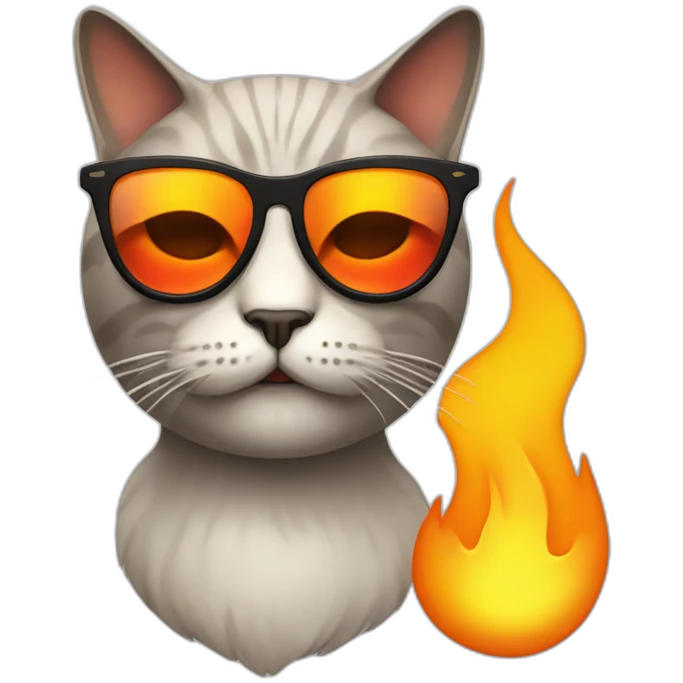 Cat on fire with sunglasses and a beard emoji