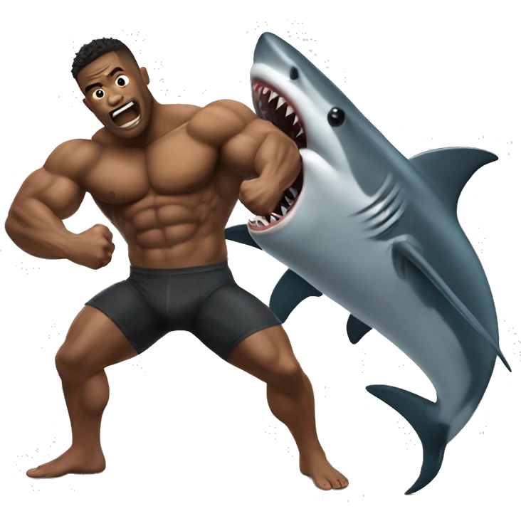 Bodybuilder fighting shark emoji
