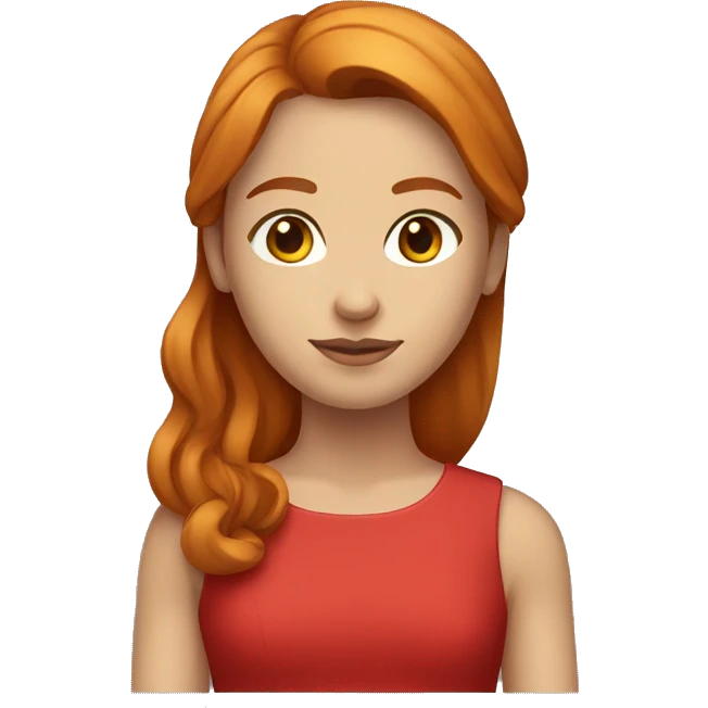 Ginger girl medium straight hair brown eyes in a red dress emoji