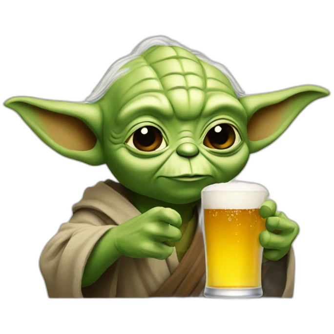 Yoda holding a beer emoji
