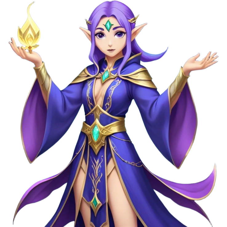 Cinematic Realistic WoW Elf Mage Portrait, captured in a dynamic, battle-ready stance, her graceful form exuding raw arcane energy. Her luminous skin and delicate features, set against an intricately detailed robe in consistent deep blues and purples with golden accents, are rendered with lifelike texture and dynamic, magical lighting, high shine, fierce and commanding, embodying the relentless spirit of an elven sorceress mid-spell. emoji