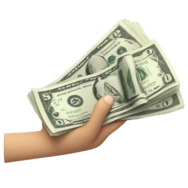 An emoji of a hand that seems to be handing over to the viewer 5 pieces of $100 bills, fanned out. Apple style emoji