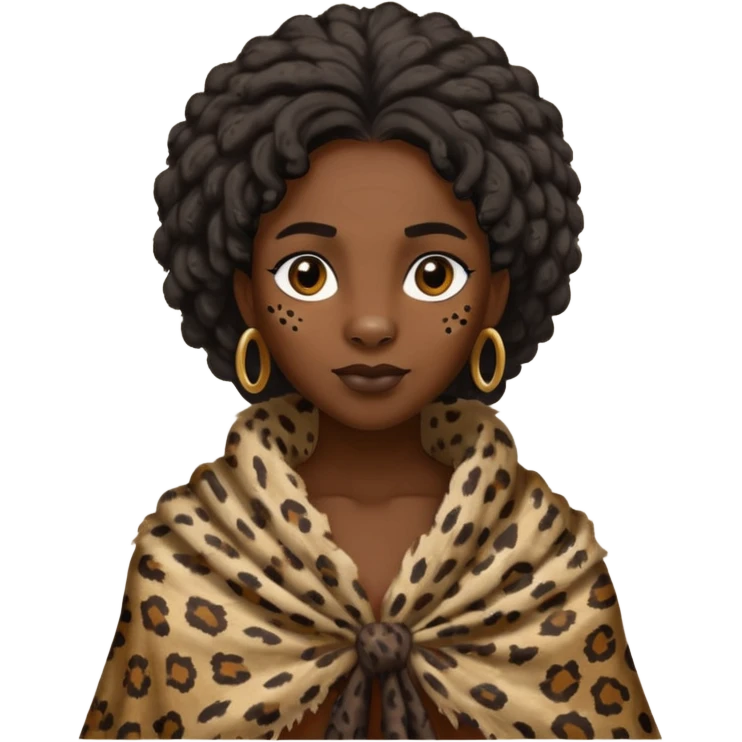 ancient hairy black woman, tattered leopard skin shawl emoji