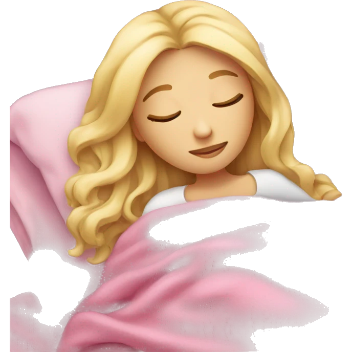 blonde girl sleeping on side with pink blanket emoji