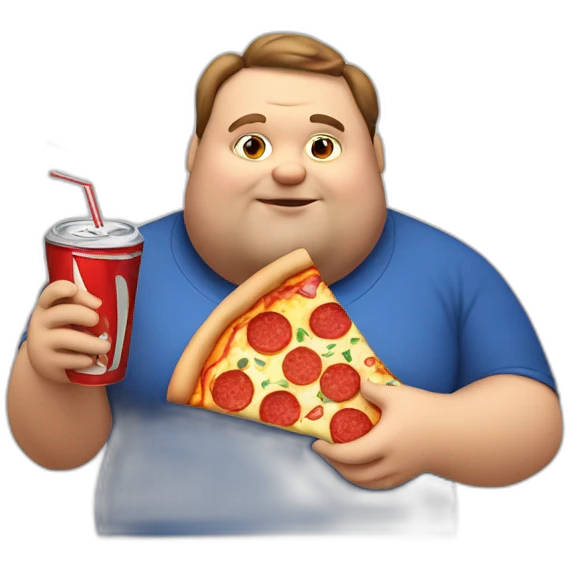 Fat guy eating pizza and drinking coke emoji