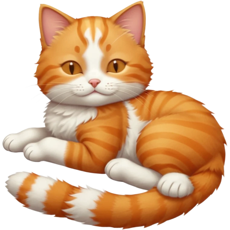 ginger and white small cat eyes closed lying down upside down with paws stretched out straight in different directions emoji
