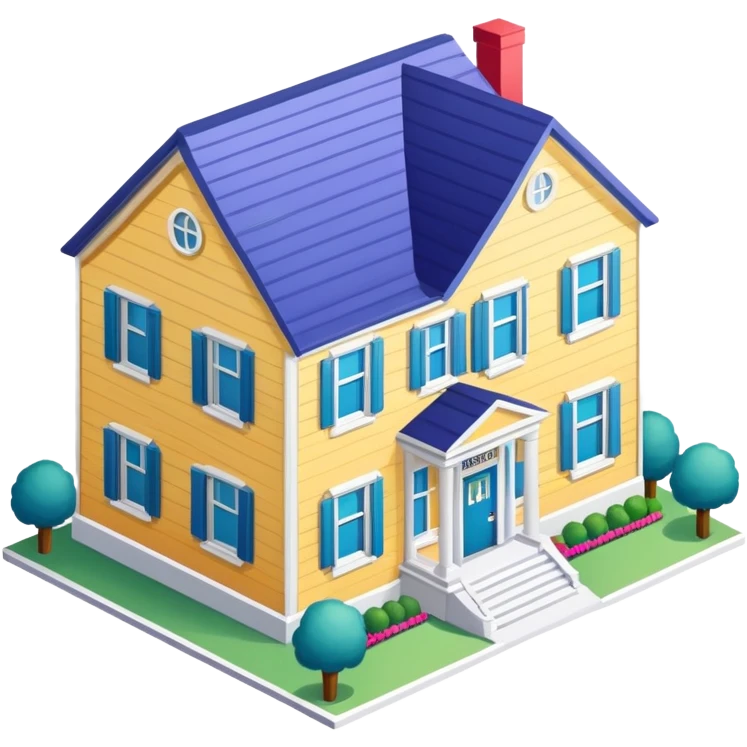 College sorority house, isometric dollhouse-style, realistic emoji