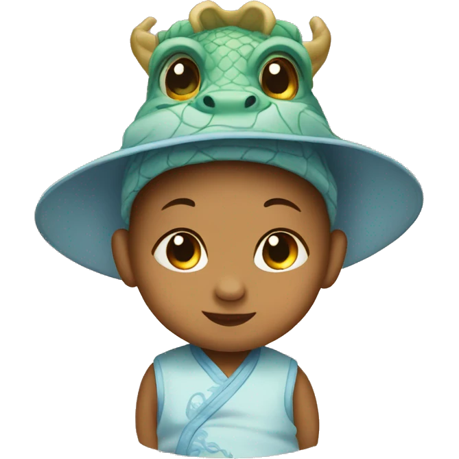 The baby is wearing a hat with a Chinese dragon. emoji