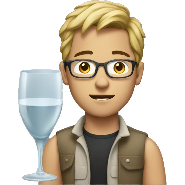 young men with glass using a mac emoji