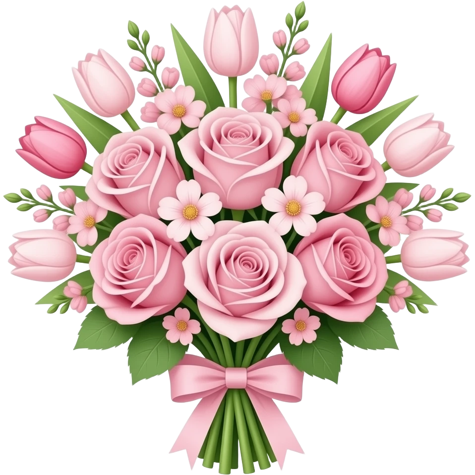 pale pink flower bouquet with roses, tulips, a lot of pink pale flowers emoji