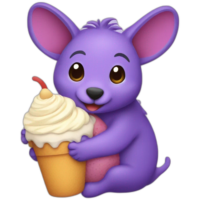 Purple aardvark hugging a parfait with multicolored layers emoji