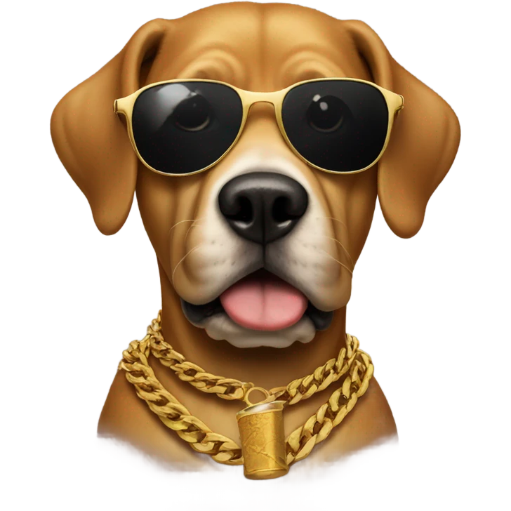Dog with sunglasses and a cigar in his mouth, wearing a gold chain as a collar emoji