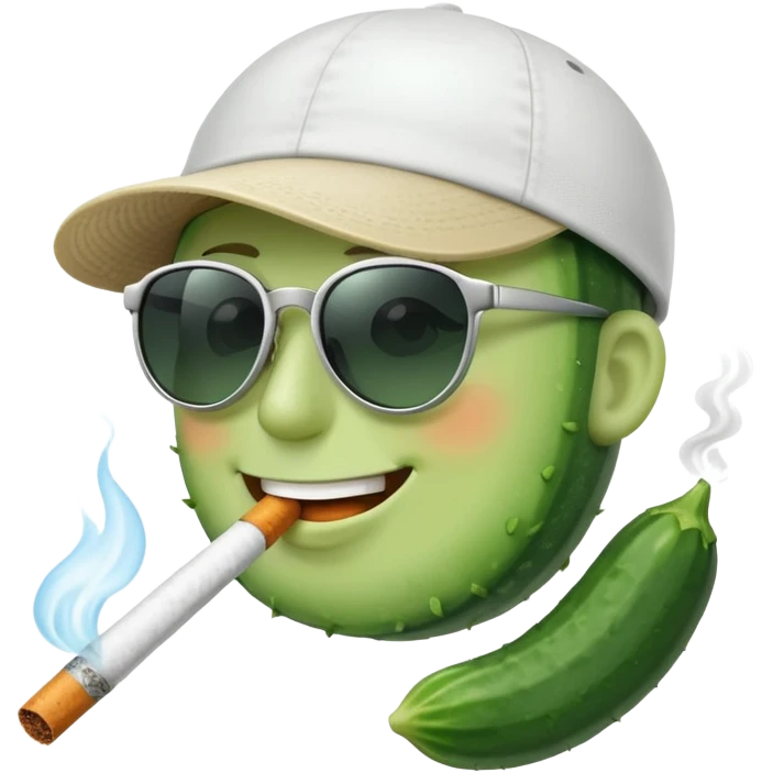 cucumber smoking, a cigarette wearing sunglasses and a visor hat emoji