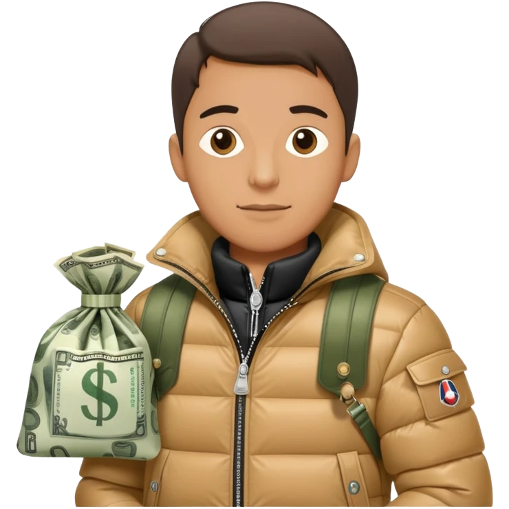 men with moncler jacket with a bag of money emoji