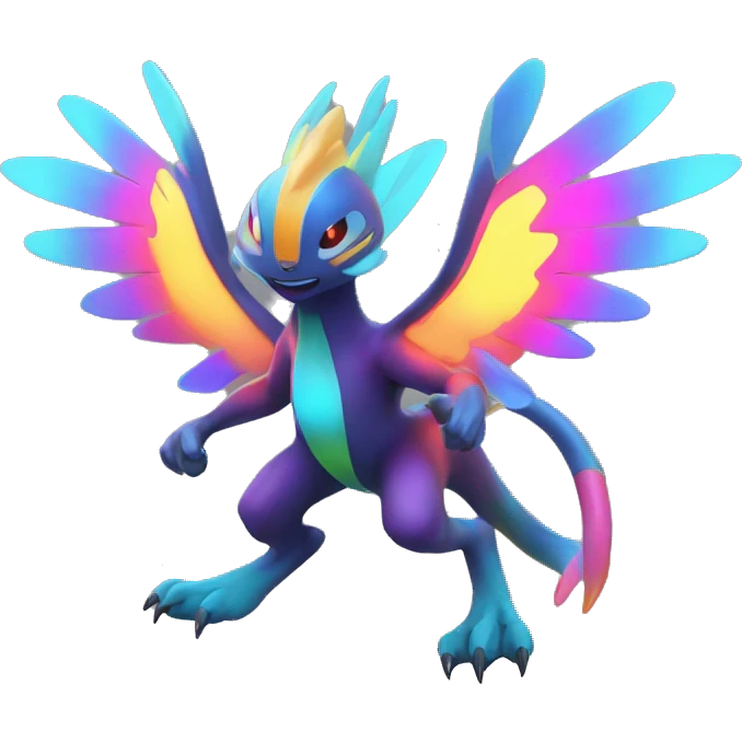 Colorful Neon Colors Vibrant Colors Flying Futuristic Fakémon-Pokémon-Creature Full Body emoji