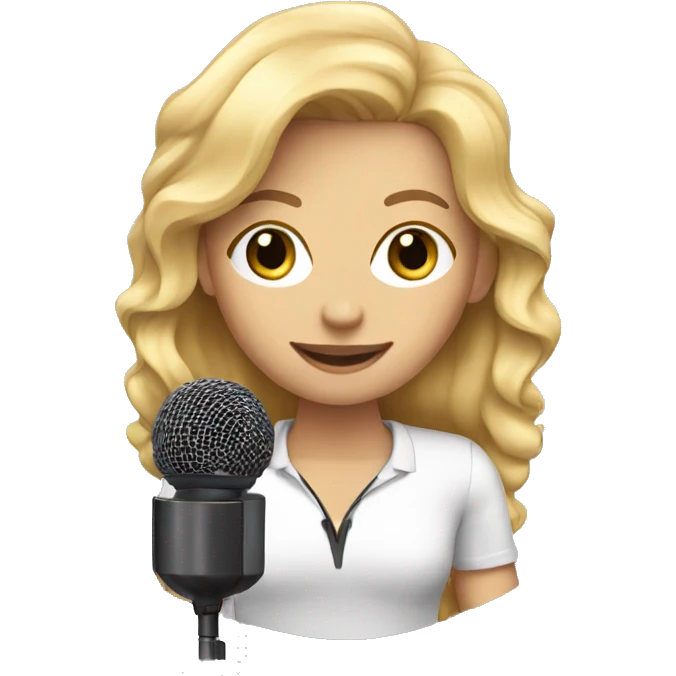 Blonde girl with podcast microphone emoji