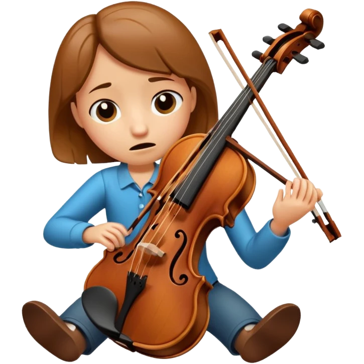 Violin with arms, legs, sad face and crying tears emoji