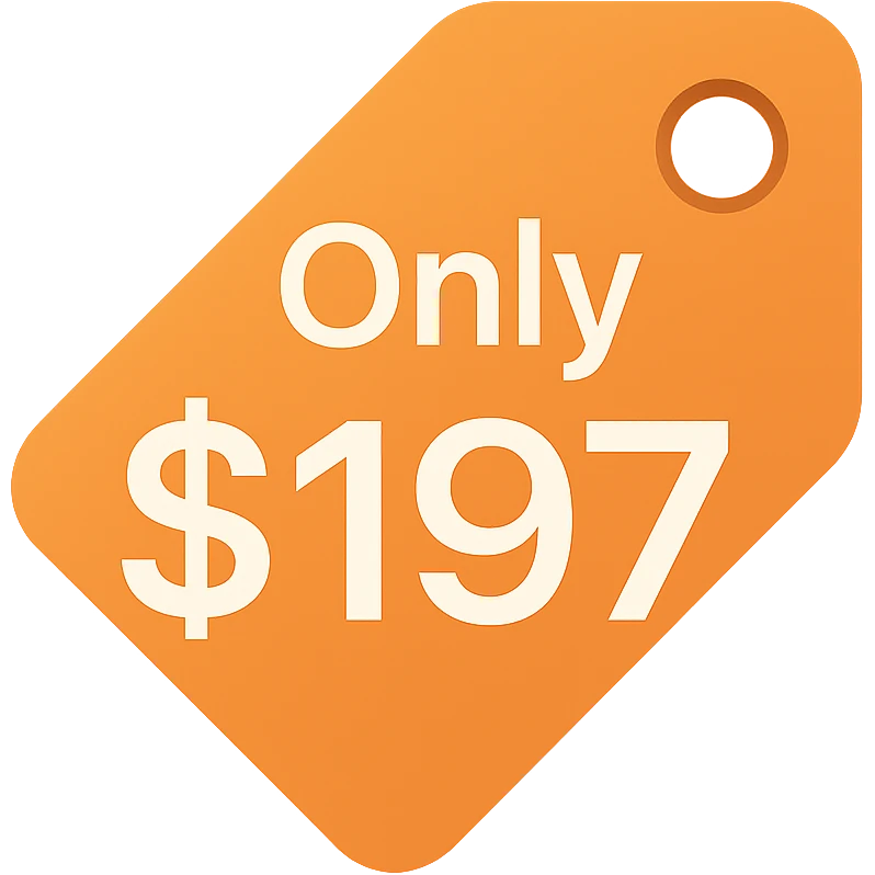 icon with text 'Only $197', color icon style, price tag shape, vibrant colors, clean, easy to read emoji