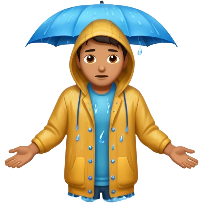 Man drenched outside from rain emoji