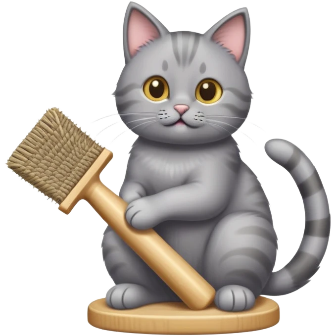 Grey cat playing with scratcher emoji