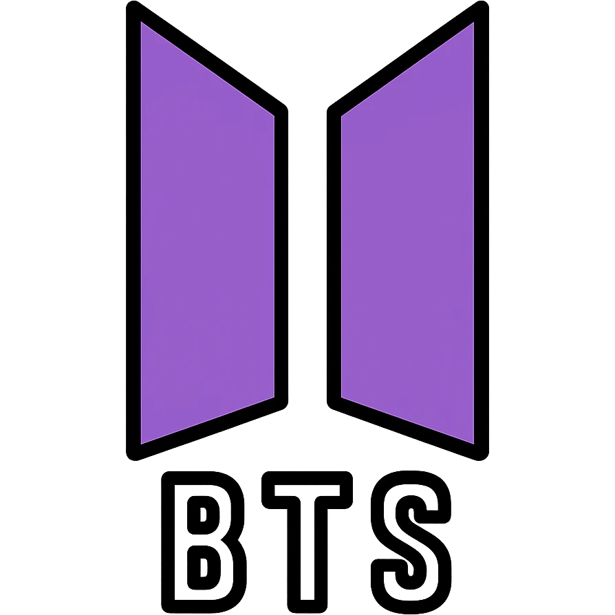 BTS logo in a modern, minimal style, purple and white emoji