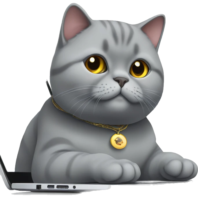 british shorthair cat trading on laptop emoji