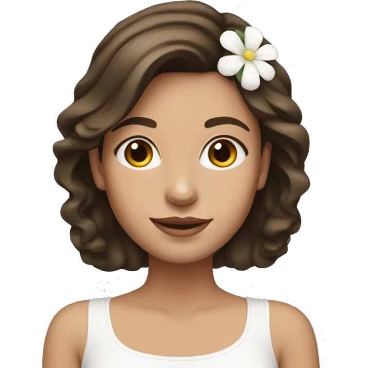 Medium brunette Hair Girl with big white flower earrings emoji