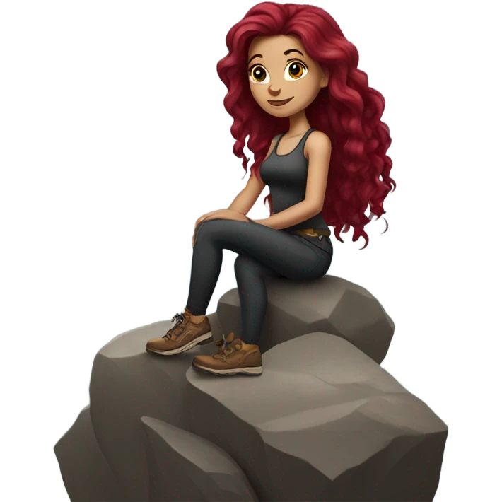 Beautiful tattooed woman long burgundy hair climbing rocks emoji