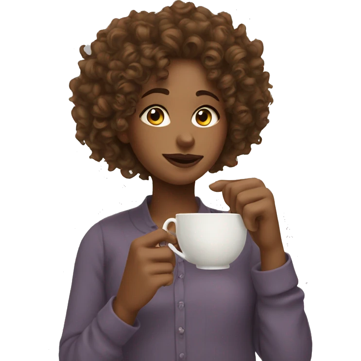 Girl sipping tea curly hair emoji