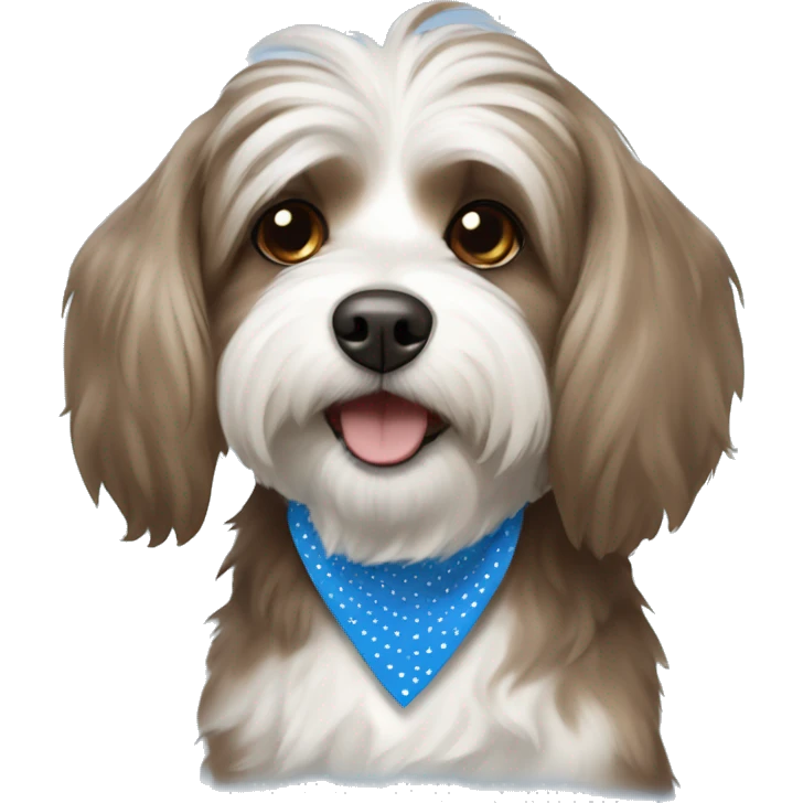 Havanese Brown and white dog wearing a blue polka dots bandana emoji