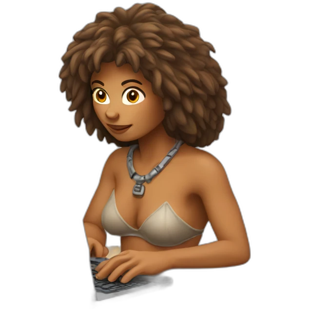 cavewoman with computer emoji