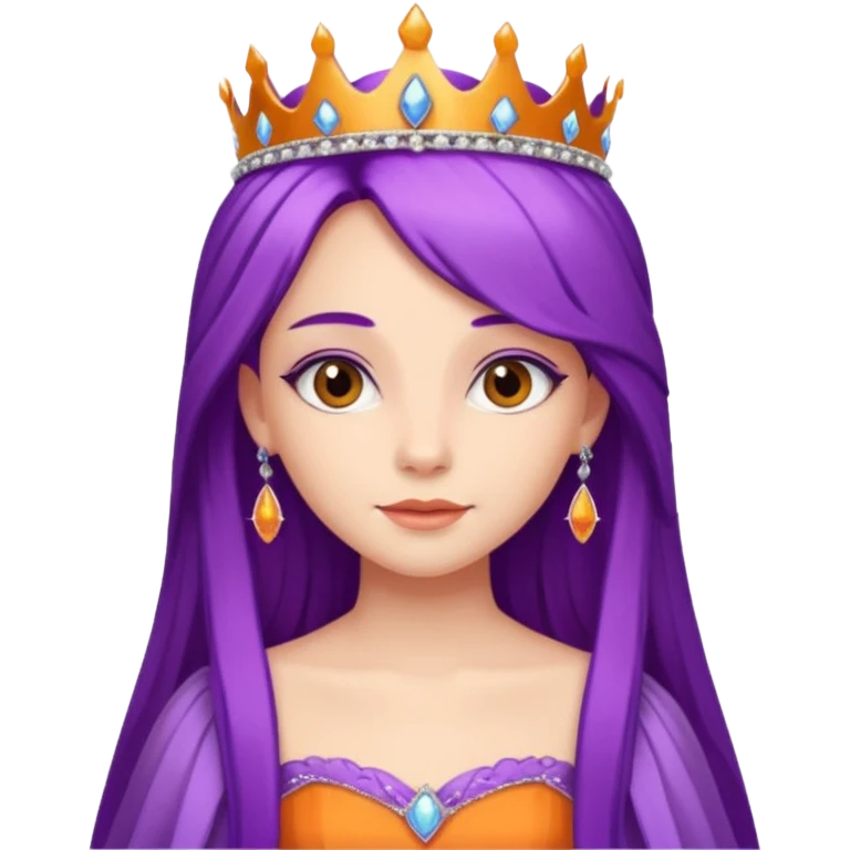 Princesses with long Purple Hair in Gown with Tiara, orange dress emoji