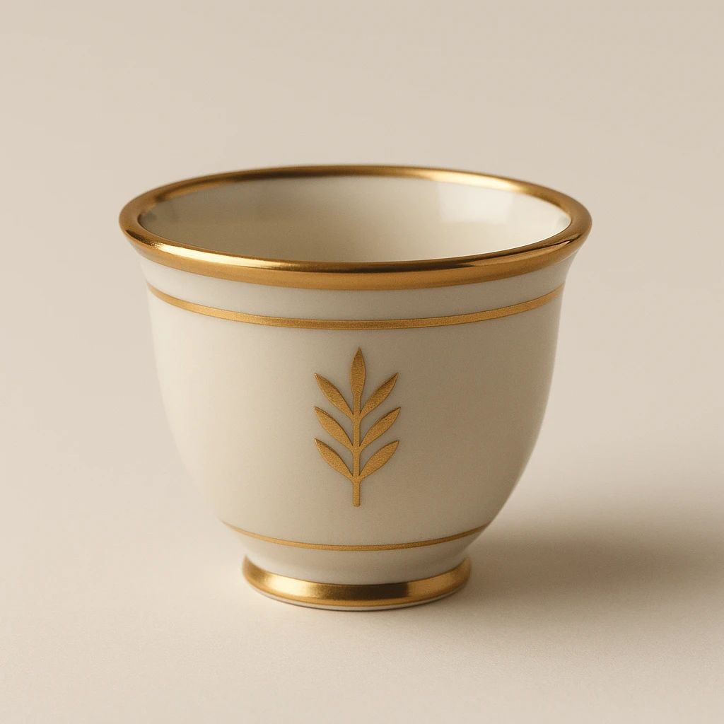 Saudi coffee cup, small handleless finjan with gold accents, elegant emoji