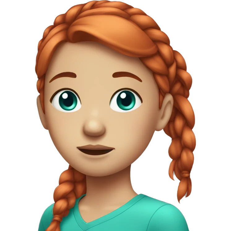 red head girl, turquoise eyes, double ponytail, tear on cheek emoji