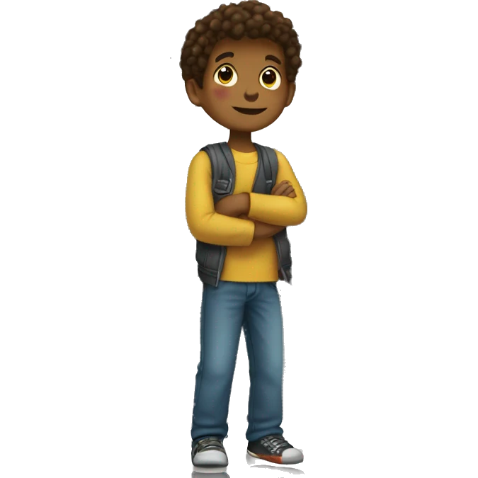 A boy is holding the elevator emoji