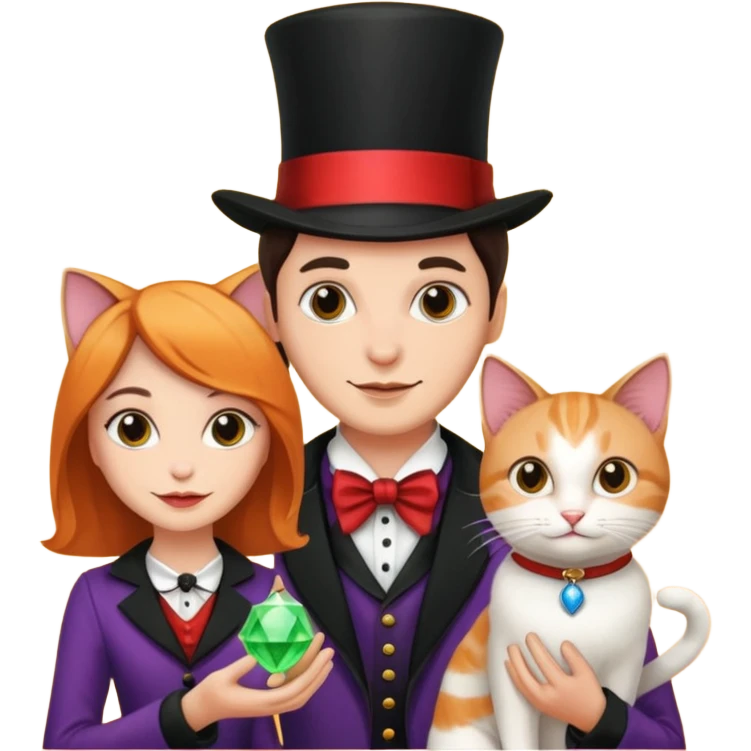 magician couple and their pet cat emoji