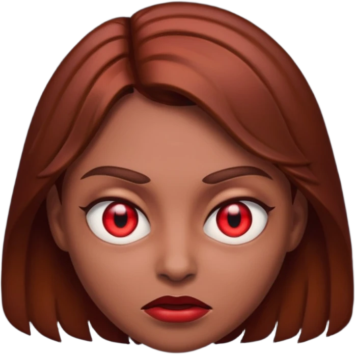 RED EYES, EVIL EMOJI, KILLER EYES, BROWN HAIR emoji