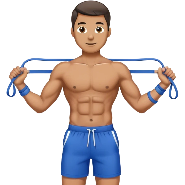 fit man with blue shorts resistance bands exercises emoji