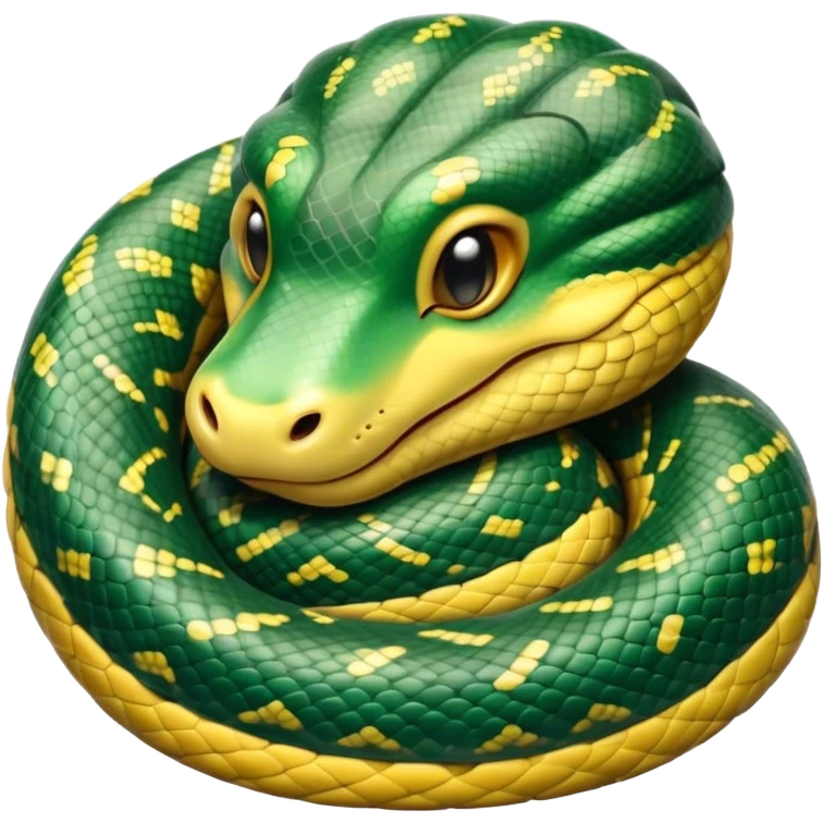 Meme-Worthy cute Sleeping Anaconda Portrait Emoji, Body coiled in a relaxed, peaceful slumber with a contented expression and softly closed eyes, showcasing intricately patterned scales and a serene demeanor, Simplified yet hilariously adorable features, highly detailed, glowing with a soft, drowsy jungle light, high shine, relaxed and utterly lovable, stylized with an air of playful laziness, bright and heartwarming, soft glowing outline, capturing the essence of a sleeping serpent that feels destined to become the next viral sensation of adorable rest! emoji